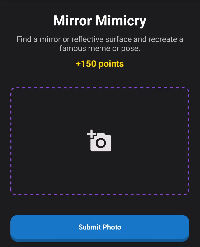 Photo challenge view in the Thrillify app