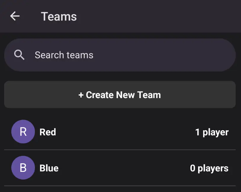 Teams list in the Thrillify app showing multiple teams