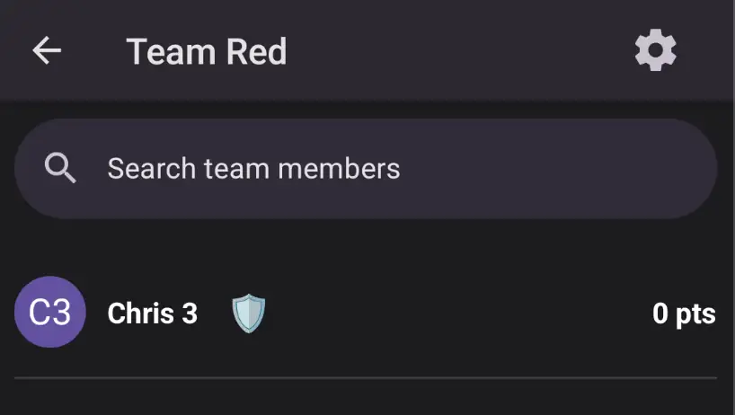 Team page showing members with a settings gear in the top right.