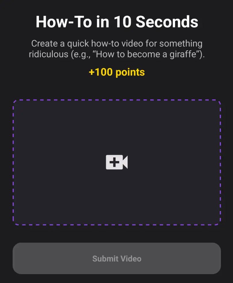 Video challenge view in the Thrillify app