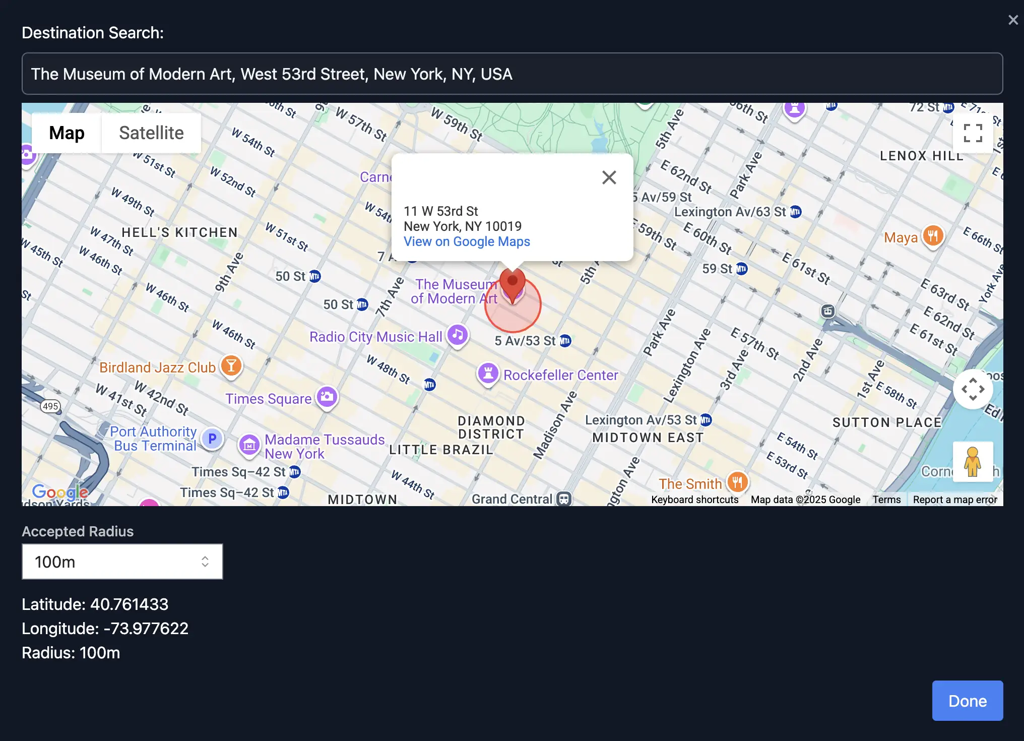Map location picker for setting a GPS challenge