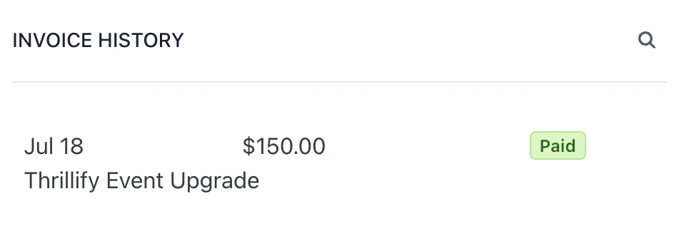 Stripe billing portal showing the Invoice History section.