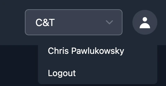 The user dropdown in the top-right corner of Thrillify Backstage showing your name and logout option.