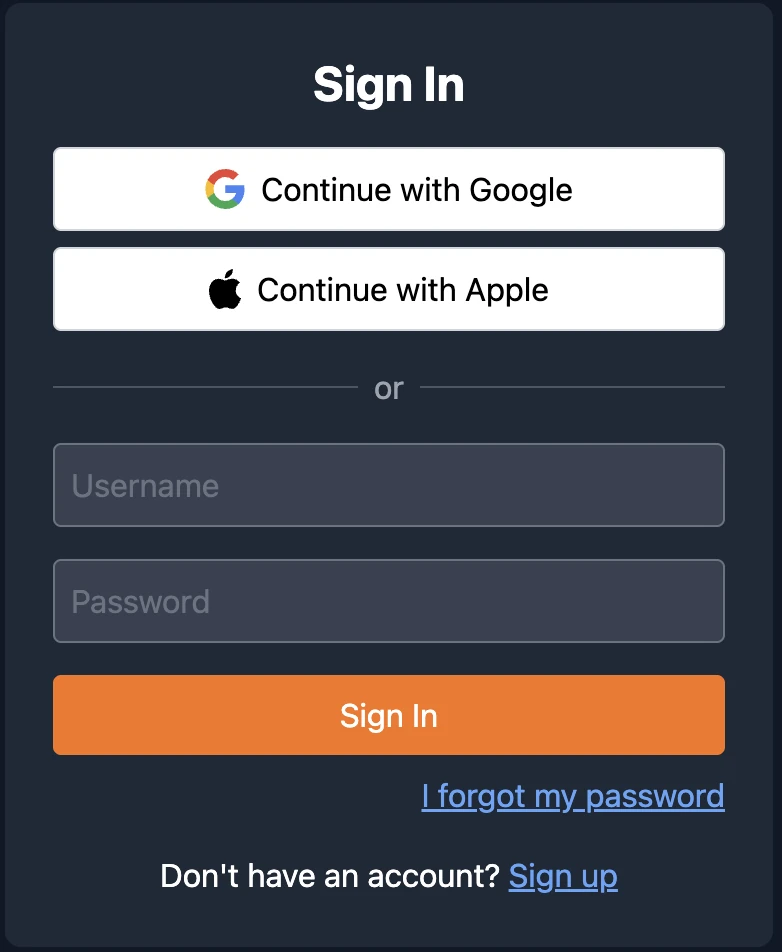 Thrillify sign-in screen showing options for Google, Apple, and manual login with a 'Forgot my password' link.