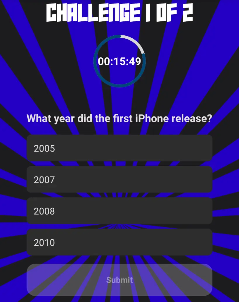 Timed challenge complete 1 of 2 in the Thrillify app