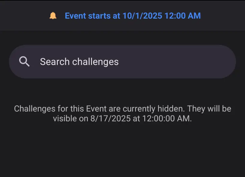 Challenges hidden until the set visibility date.