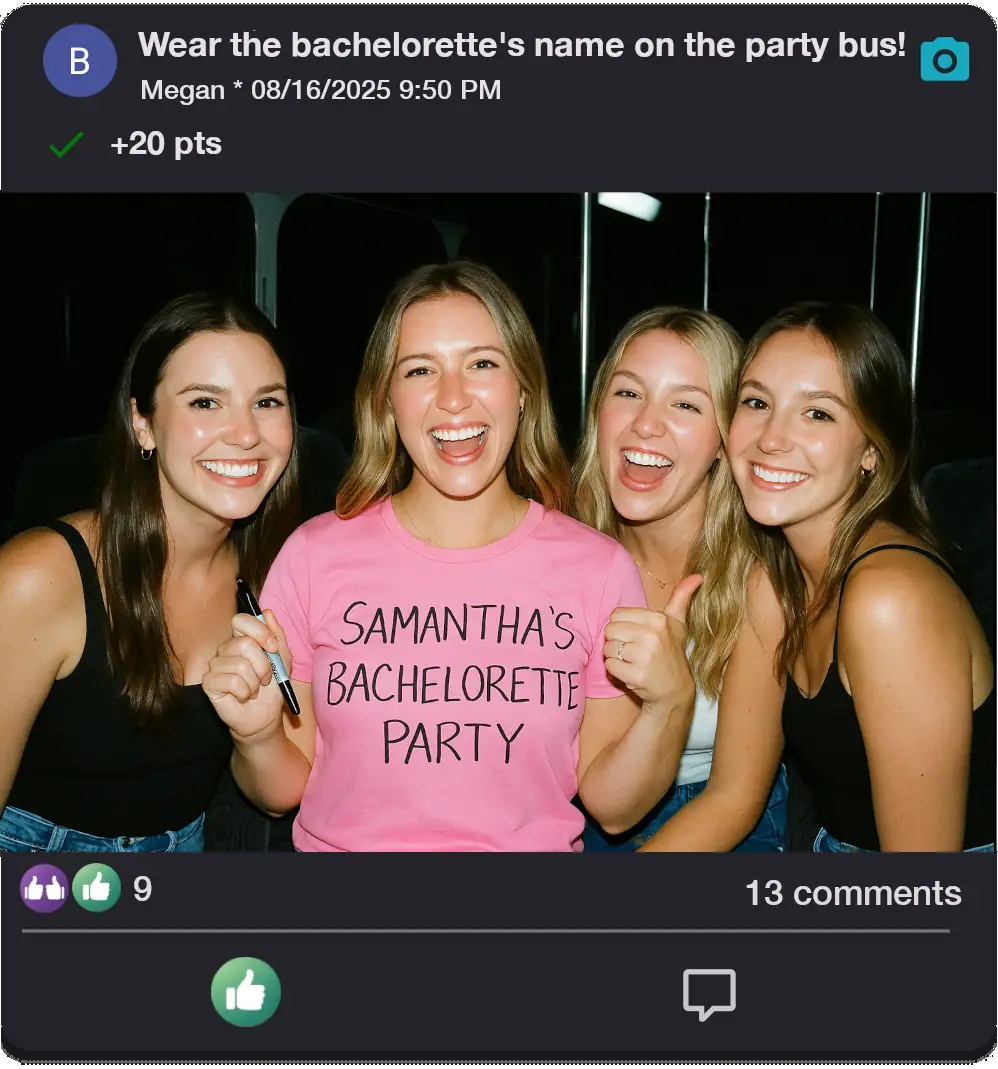 A lively group cheering during a party challenge at a bar