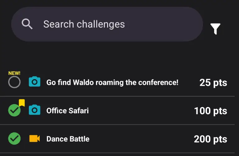 Screenshot of the challenge list showing a new challenge with a NEW label at the top.