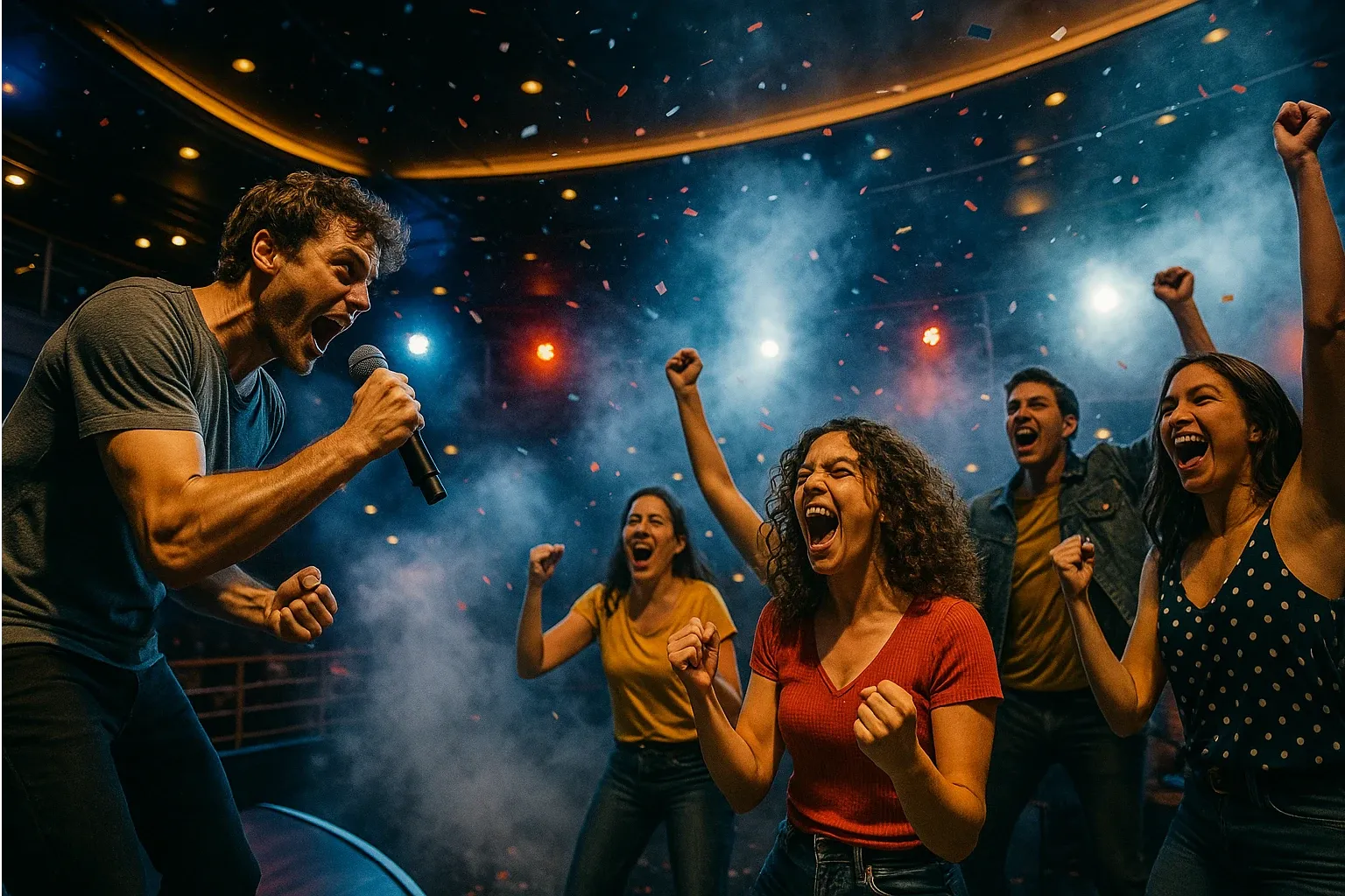 Thrillify app promotional poster with a karaoke theme